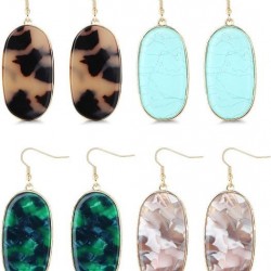 4Pairs Oval Acrylic Dangle Earrings For Women Lightweight Leopard Blue Green Shell Beige Mottled Resin Statement Oval Drop Earrings Set